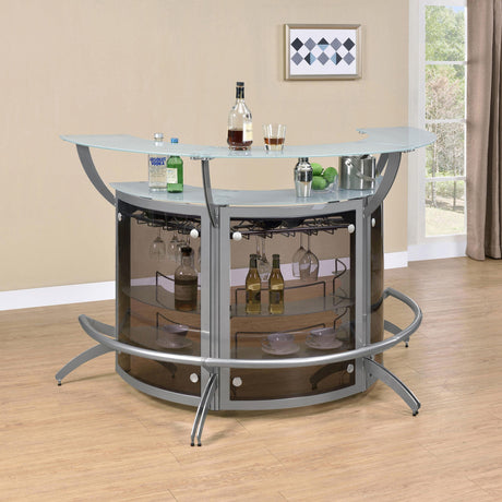 Coaster Dallas 3-piece Curved Freestanding Home Bar Cabinet Silver