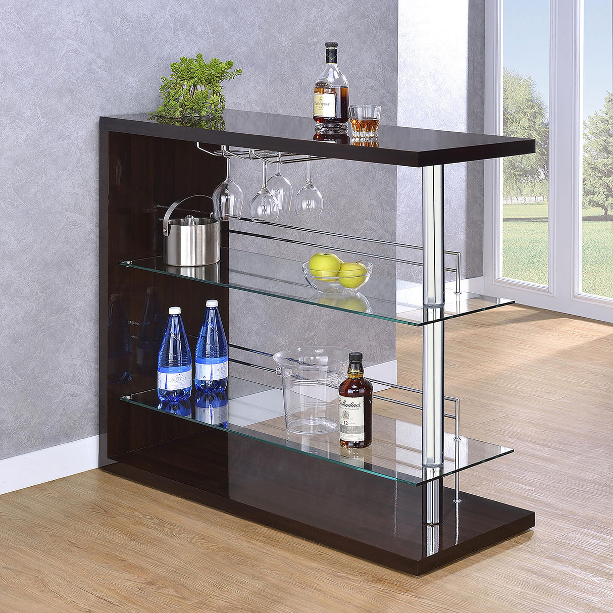Coaster Prescott Rectangular Home Bar Table Cappuccino High Gloss