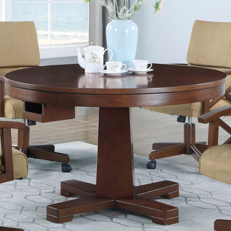 Coaster Marietta Round Dining and Billiard Poker Game Table Tobacco