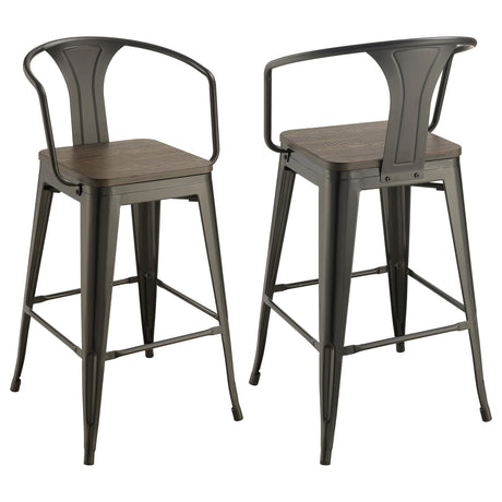 Coaster Cavalier Metal Bar Chair Dark Elm and Matte Black (Set of 2)
