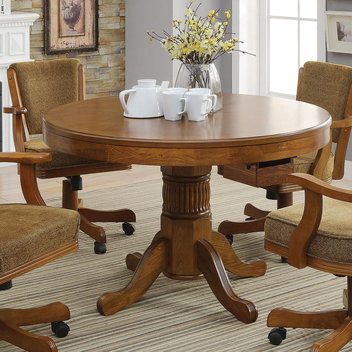Coaster Mitchell Round Dining and Billiard Poker Game Table Amber