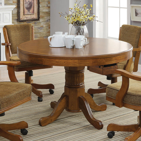 Coaster Mitchell Round Dining and Billiard Poker Game Table Amber