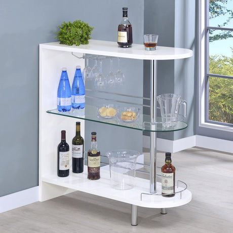 Coaster Adolfo Rectangular 2-tier Home Bar Table White High Gloss