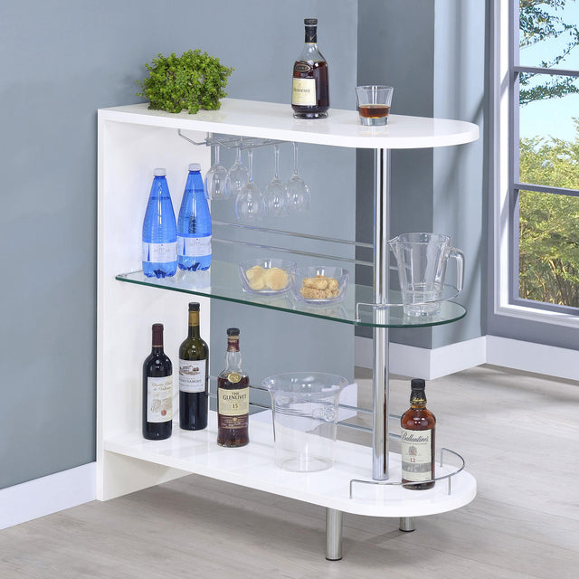 Coaster Adolfo Rectangular 2-tier Home Bar Table White High Gloss