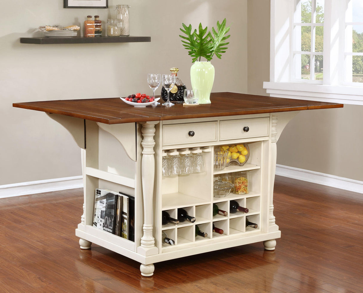 Coaster Slater 2-drawer Drop Leaf Kitchen Island Table Buttermilk