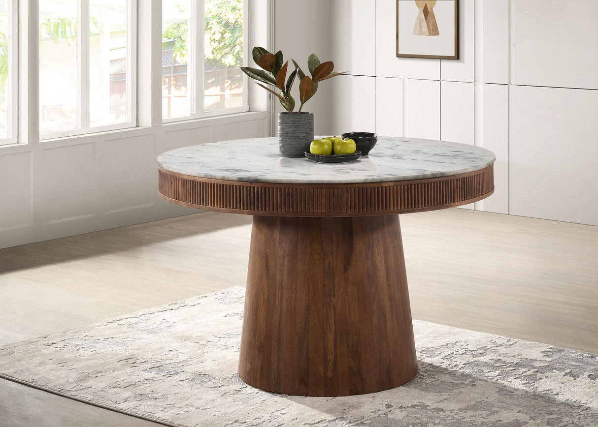 Coaster Ortega Round 46-inch Marble Top Wood Dining Table Natural