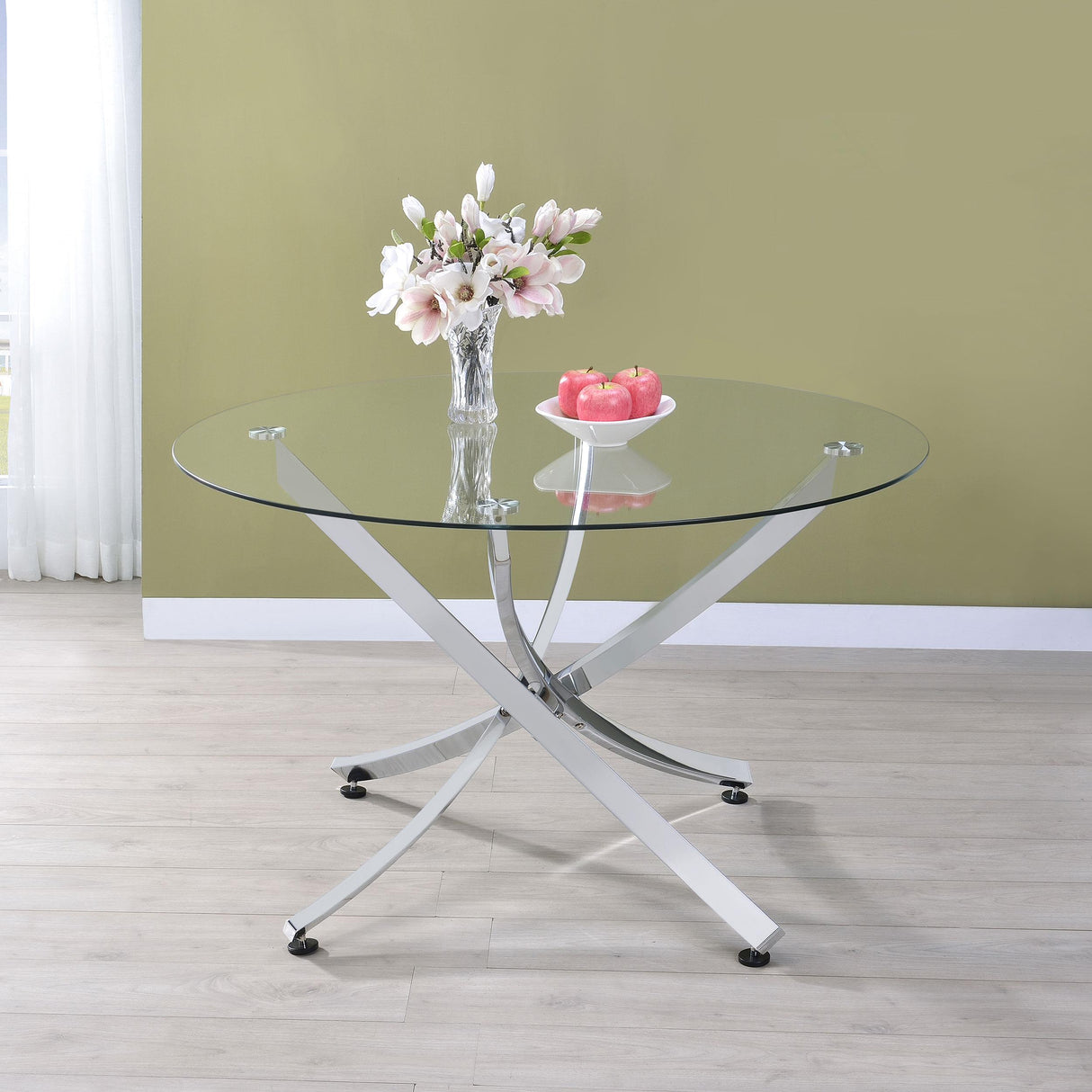 Coaster Beckham Round 46-inch Glass Top Dining Table Chrome