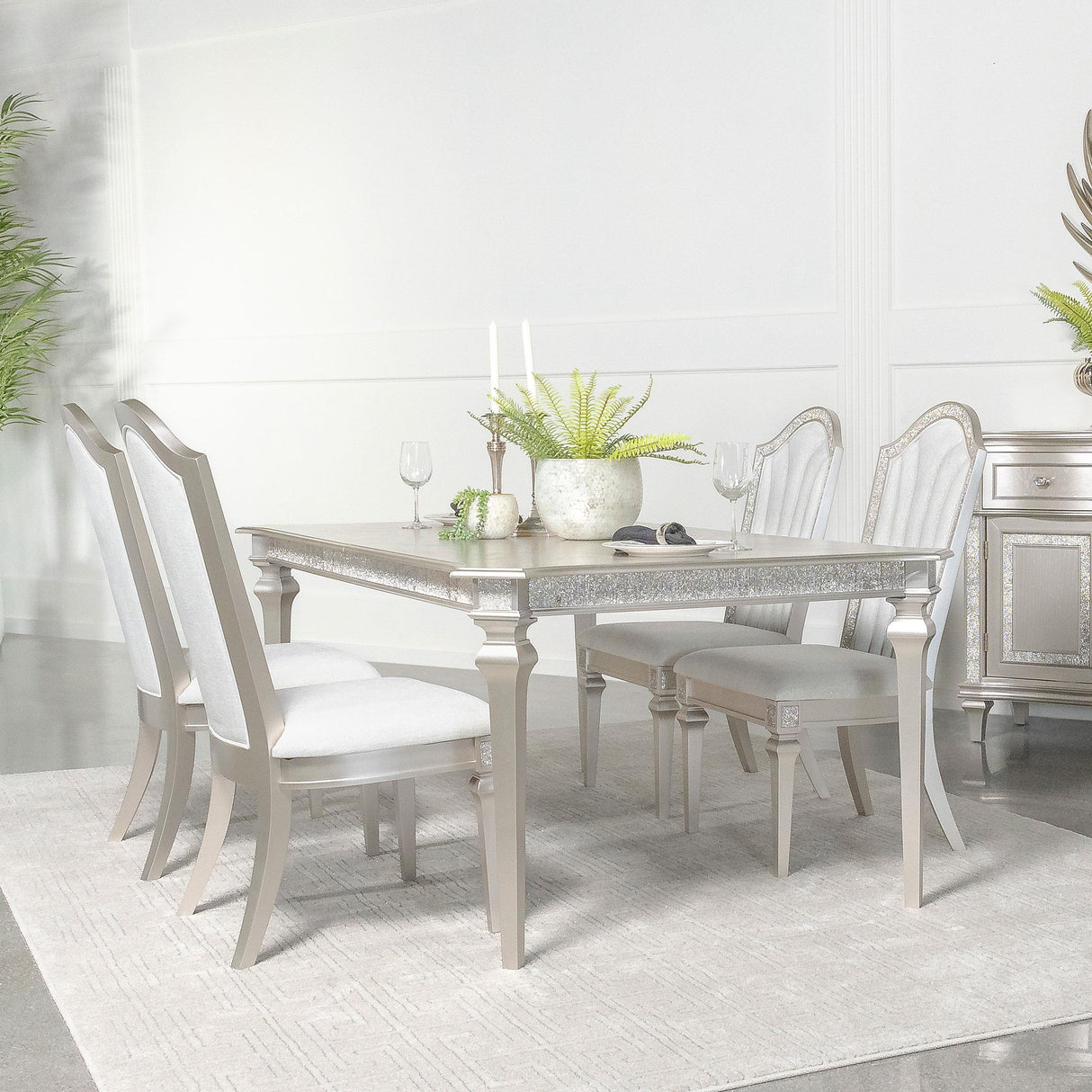 Coaster Evangeline 5-piece Extension Leaf Dining Set Silver Oak