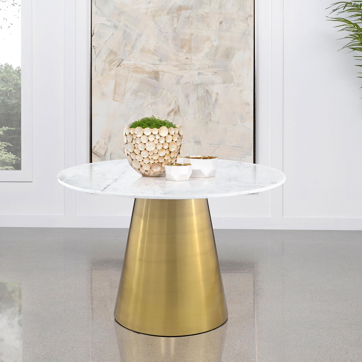 Coaster Ambrose Round 50-inch Marble Top Dining Table Brushed Gold