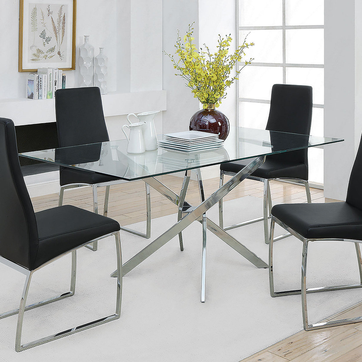 Coaster Carmelo Rectangular 66-inch Glass Top Dining Table Chrome