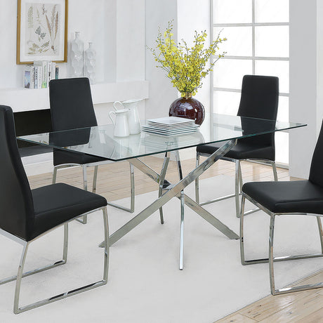 Coaster Carmelo Rectangular 66-inch Glass Top Dining Table Chrome
