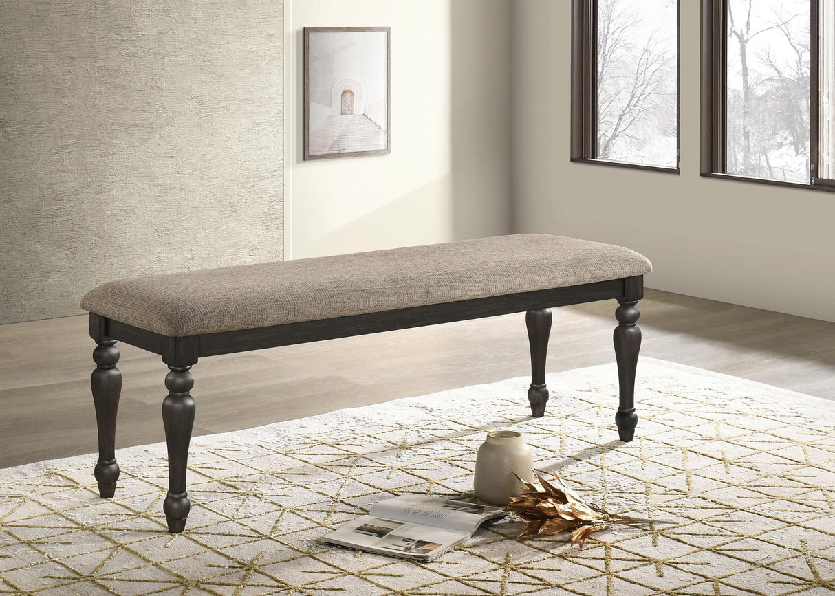 Coaster Bridget Fabric Upholstered Dining Bench Stone and Charcoal