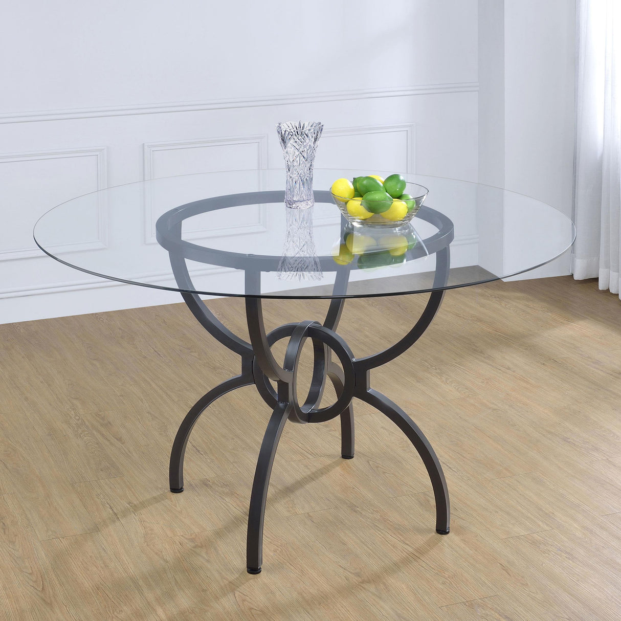 Coaster Aviano Round 48-inch Glass Top Metal Dining Table Gunmetal