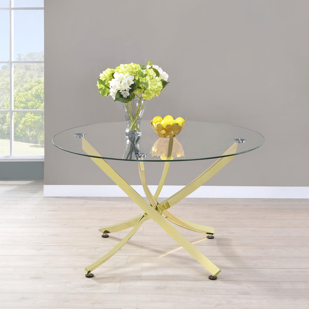 Coaster Beckham Round 46-inch Glass Top Dining Table Brass