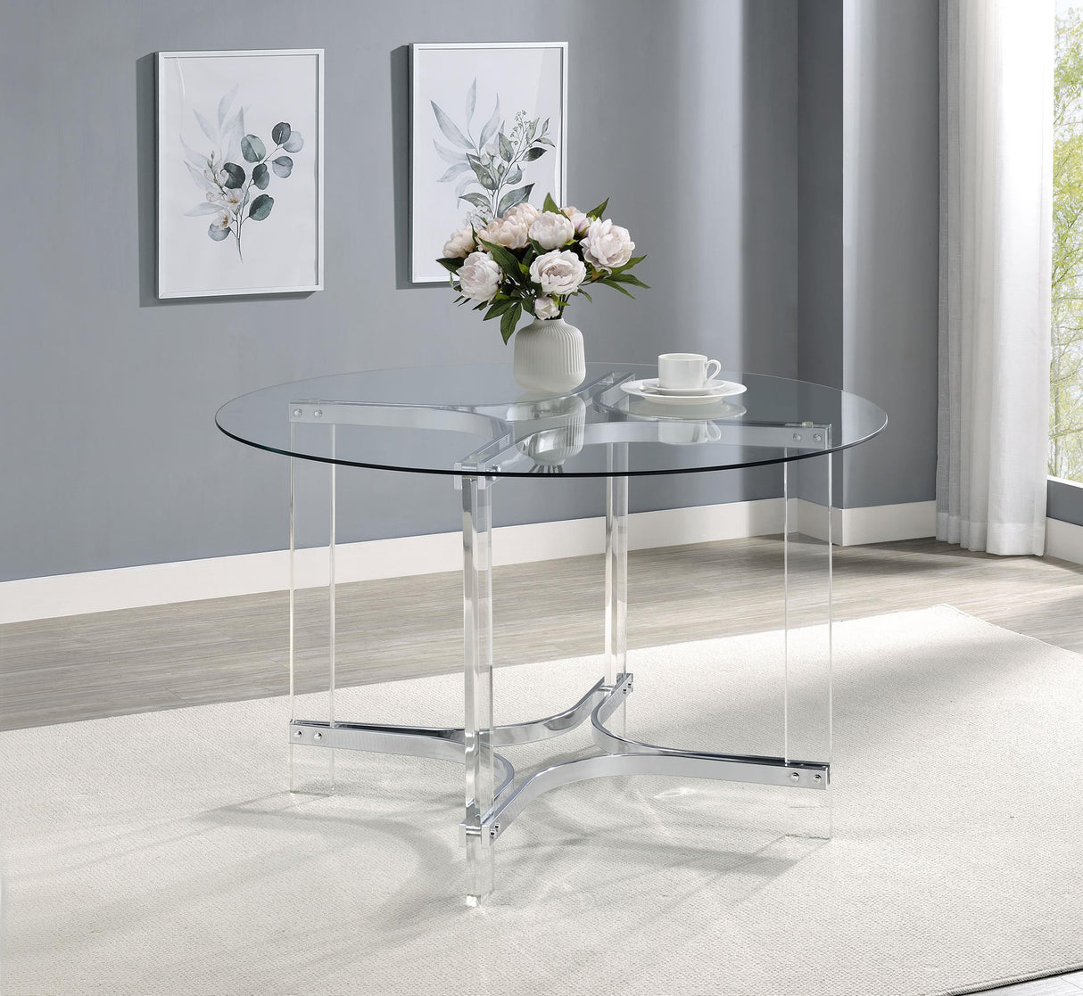 Coaster Keeling 47-inch Round Glass Top Acrylic Dining Table Chrome