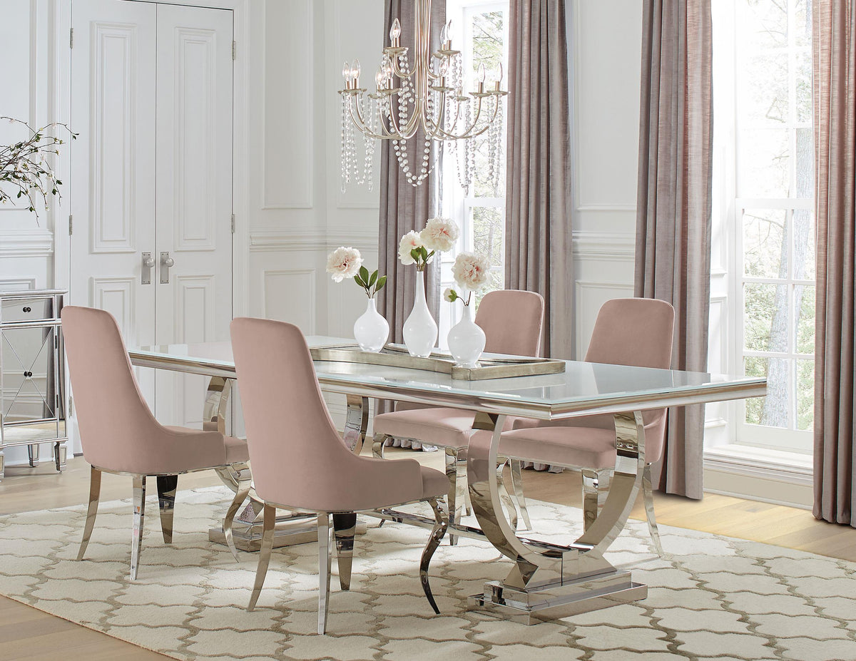 Coaster Antoine 5-piece Rectangular Glass Top Dining Table Set Pink