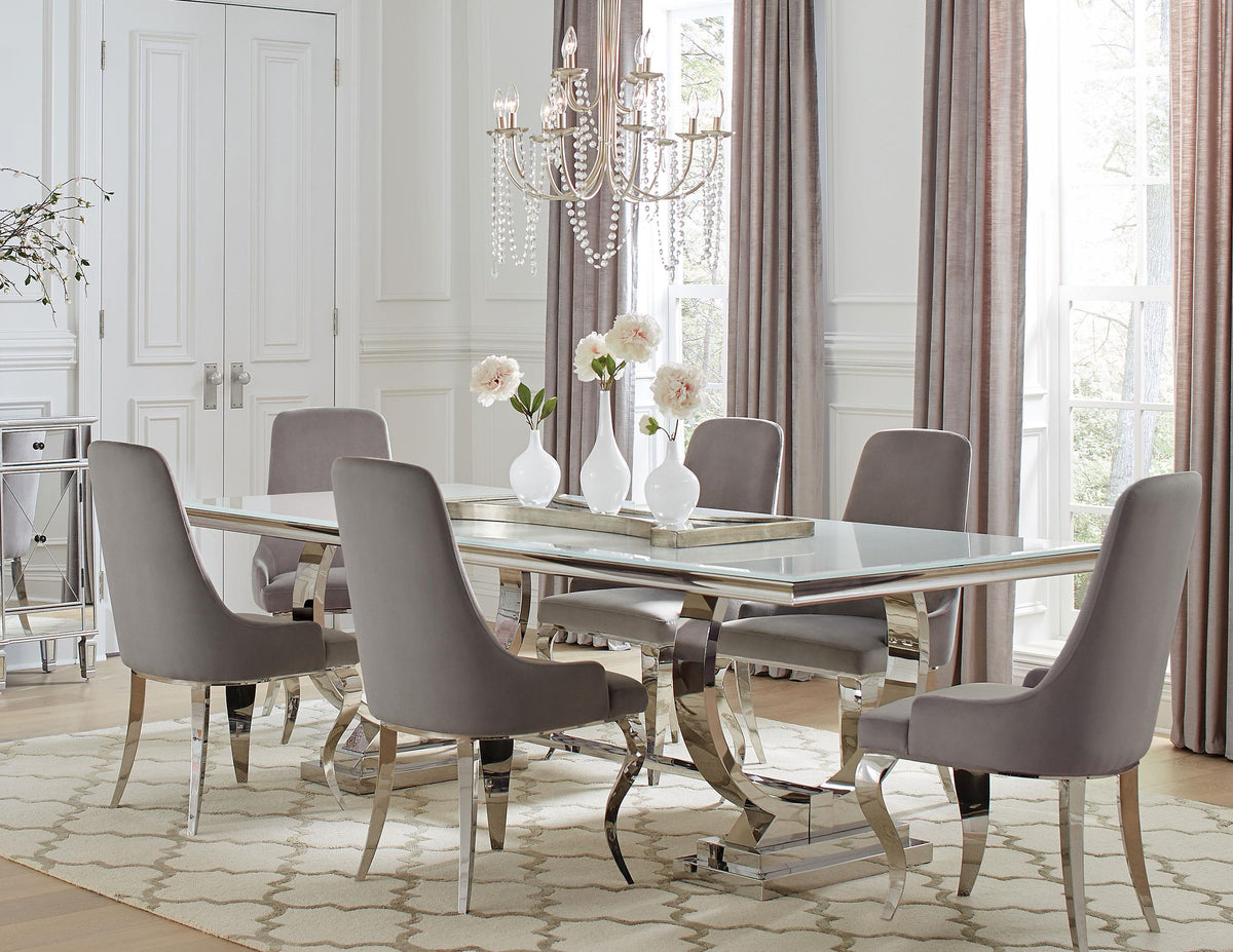 Coaster Antoine 7-piece Rectangular Glass Top Dining Table Set Grey