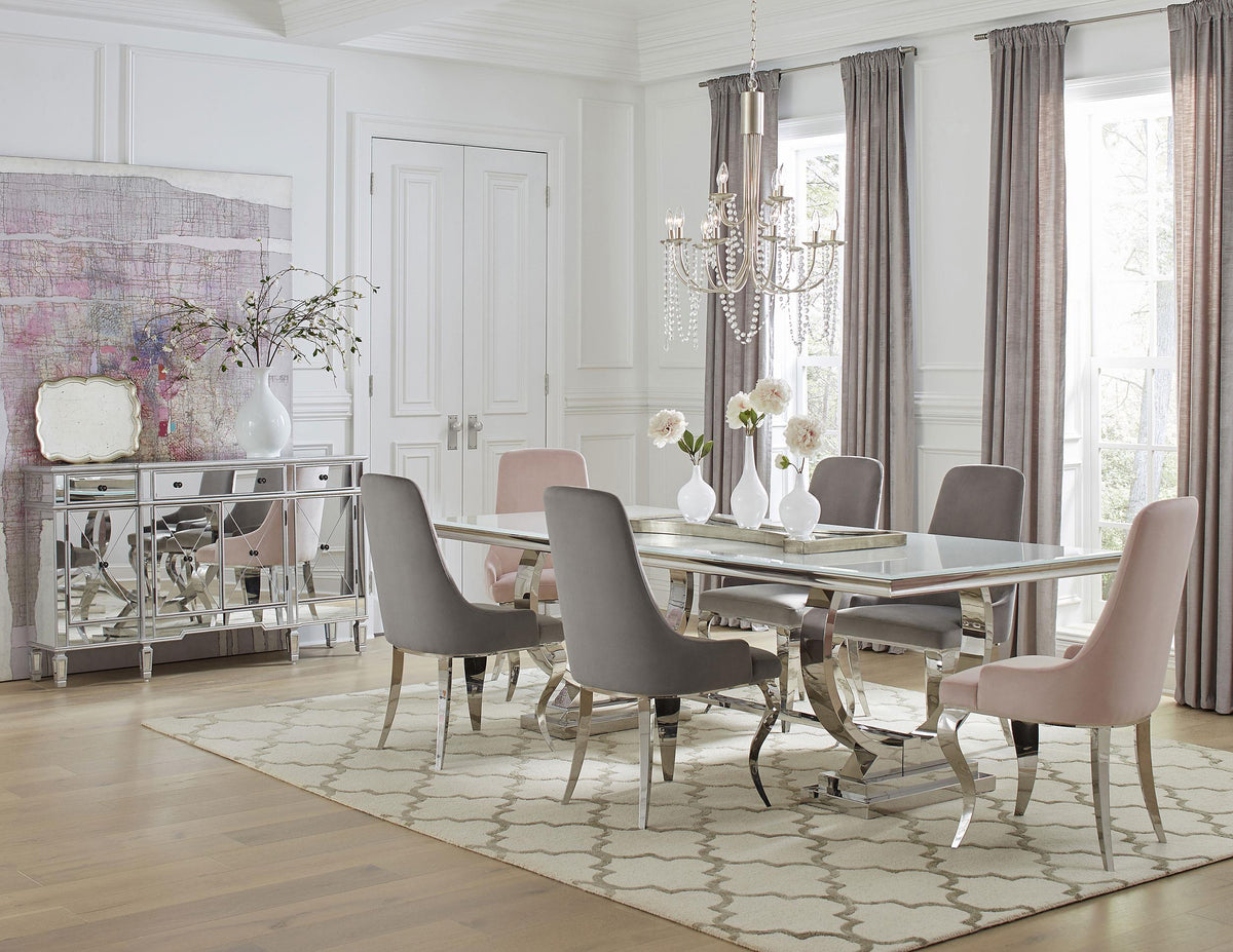 Coaster Antoine 7-piece Rectangular Glass Top Dining Set Grey & Pink