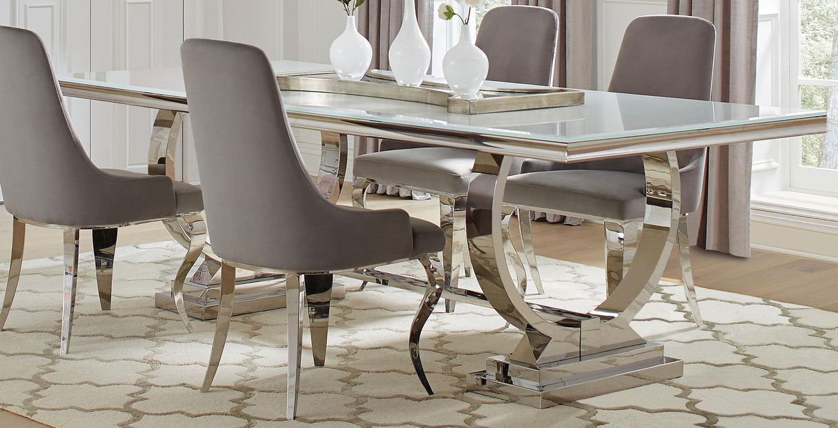 Coaster Antoine Rectangular 95-inch Glass Top Dining Table White