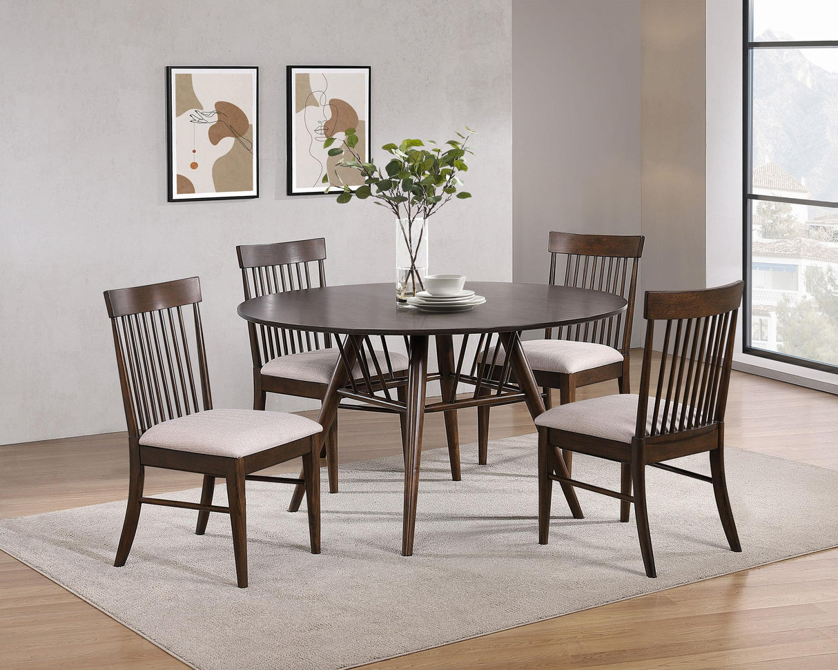 Coaster Everton 5-piece Round 53-inch Dining Table Set Dark Walnut