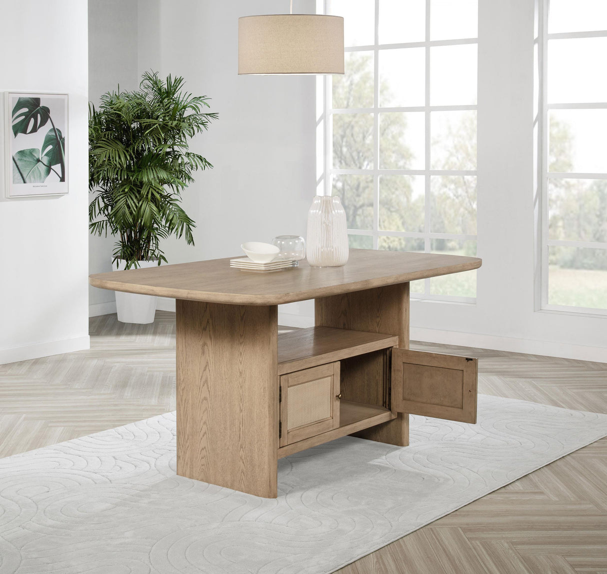 Coaster Kailani Cane Counter Height Storage Dining Table Beige Oak