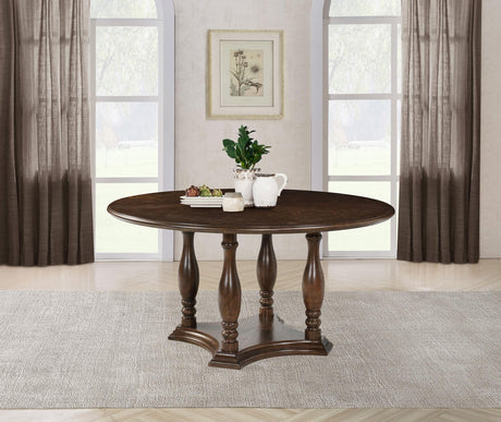 Coaster Landon 60-inch Round Wood Pedestal Dining Table Rich Brown