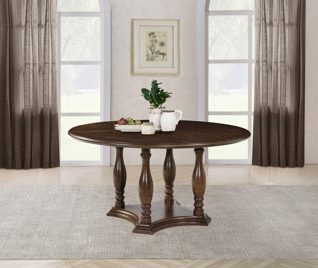 Coaster Landon 60-inch Round Wood Pedestal Dining Table Rich Brown