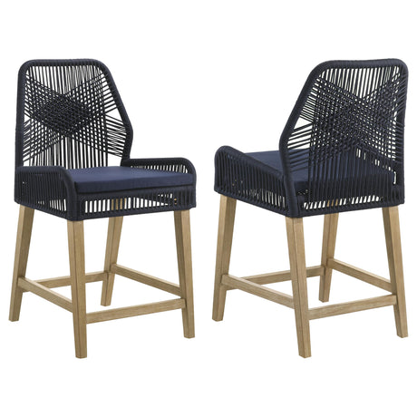 Coaster Nakia Woven Rope Counter Chair with Cushion Navy (Set of 2)