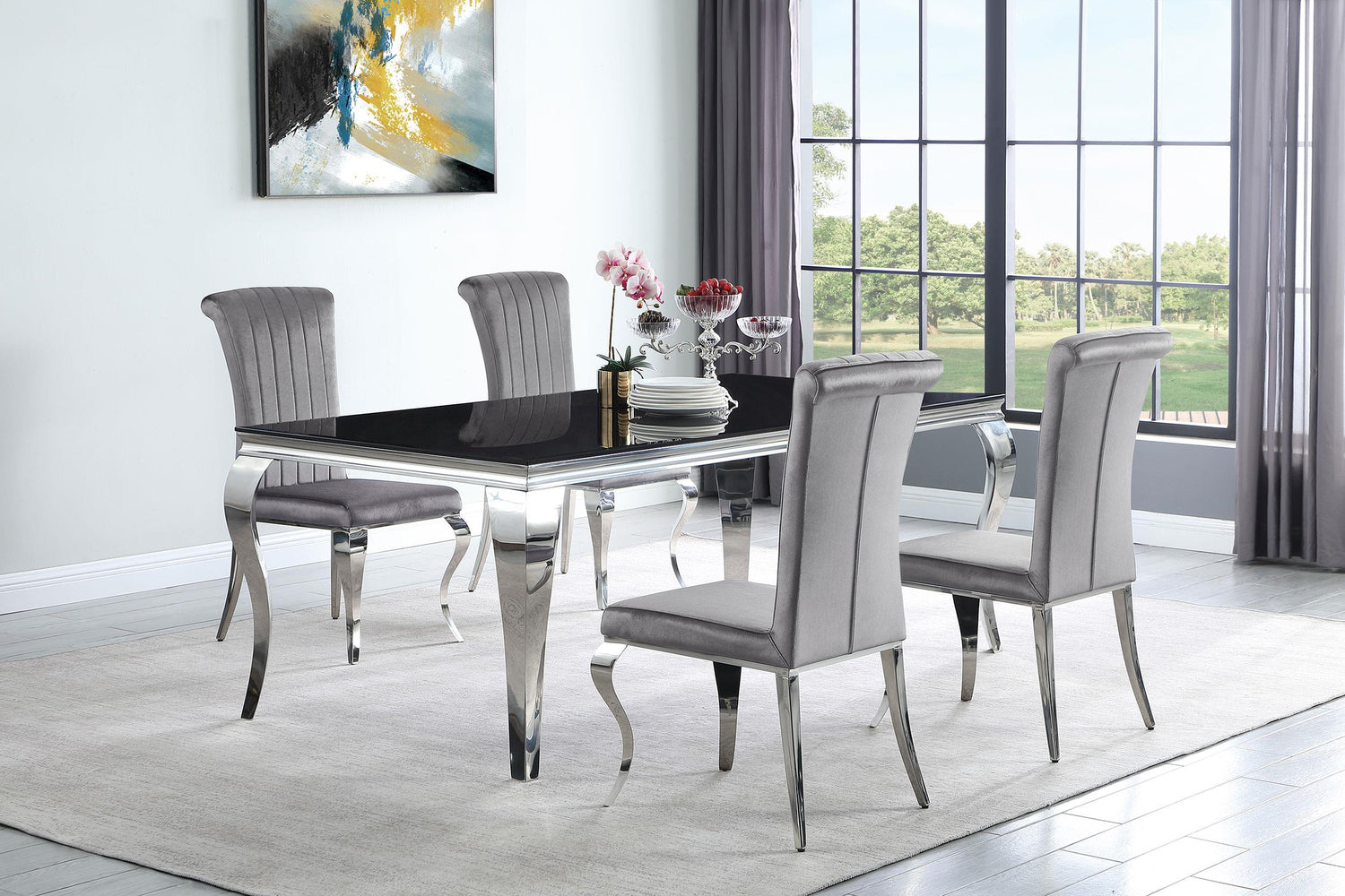 Coaster Carone 5-piece 81" Rectangular Black Glass Dining Set Grey