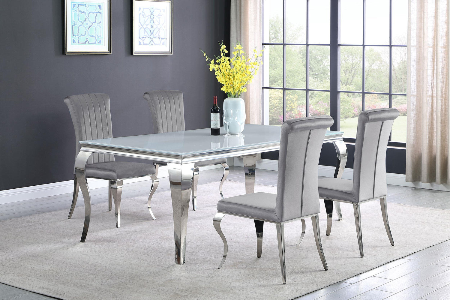 Coaster Carone 5-piece 81" Rectangular White Glass Dining Set Grey