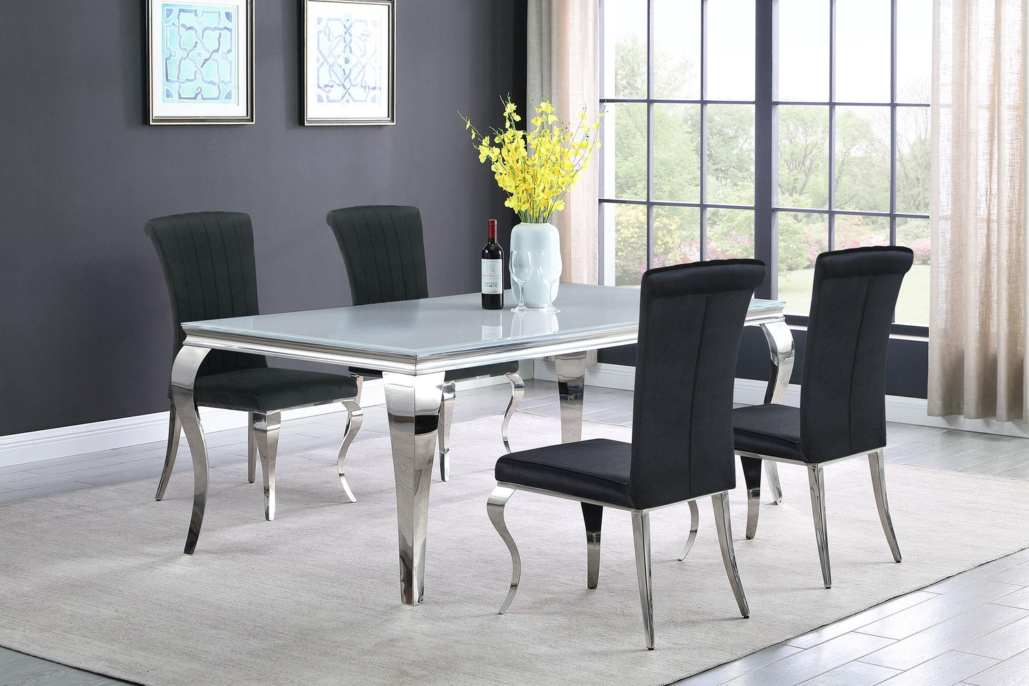 Coaster Carone 5-piece 81" Rectangular White Glass Dining Set Black