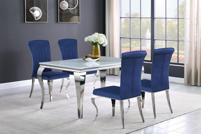 Coaster Carone 5-piece 61" Rectangular White Glass Dining Set Blue