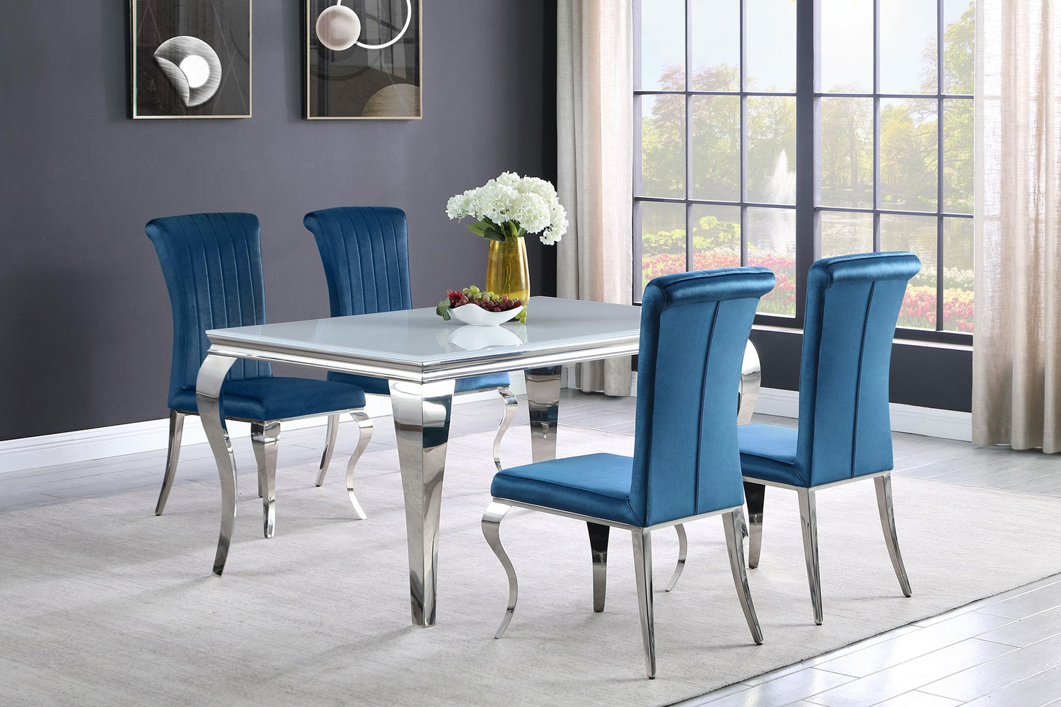 Coaster Carone 5-piece 61" Rectangular White Glass Dining Set Teal
