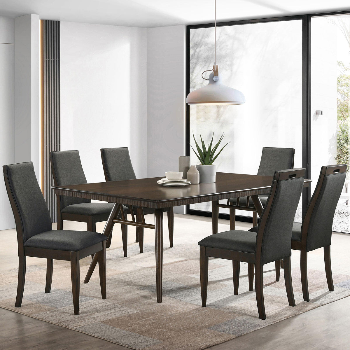 Coaster Wes 7-piece Rectangular Dining Table Set Dark Walnut