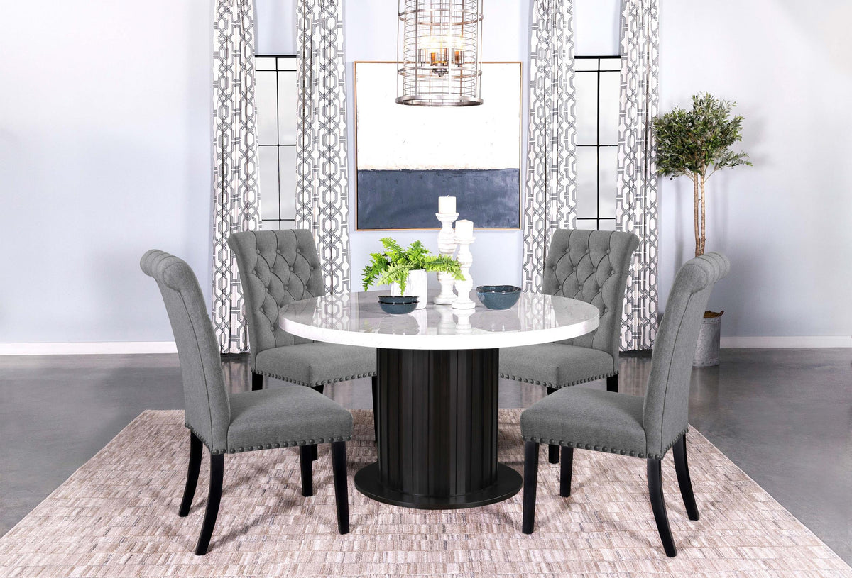 Coaster Sherry 5-piece Round Marble Top Dining Table Set Grey