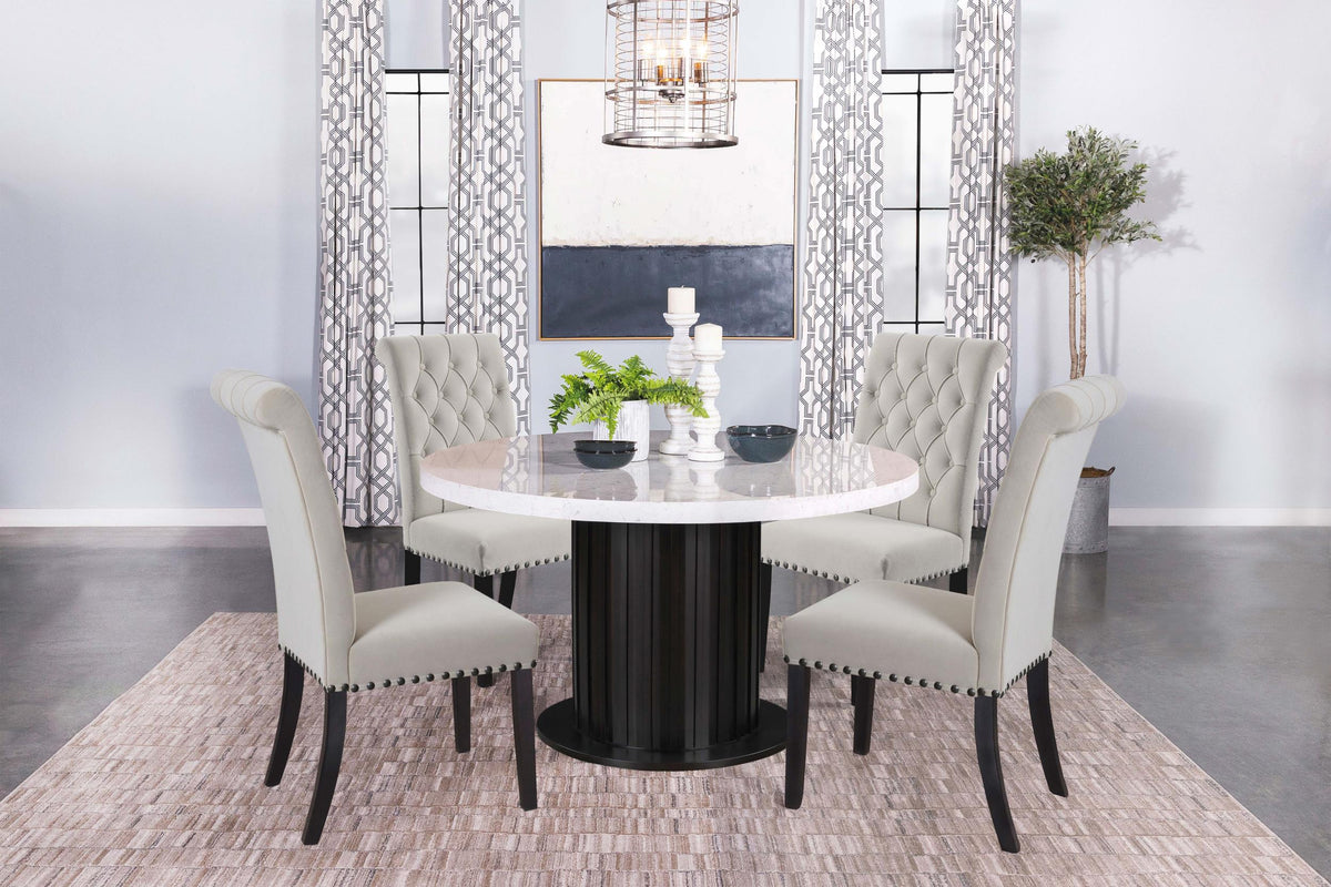 Coaster Sherry 5-piece Round Marble Top Dining Table Set Sand