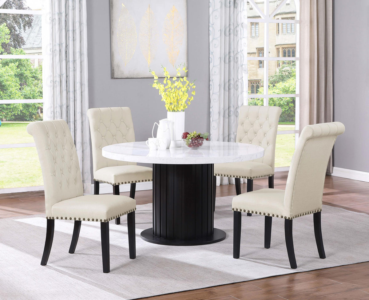 Coaster Sherry 5-piece Round Marble Top Dining Table Set Beige