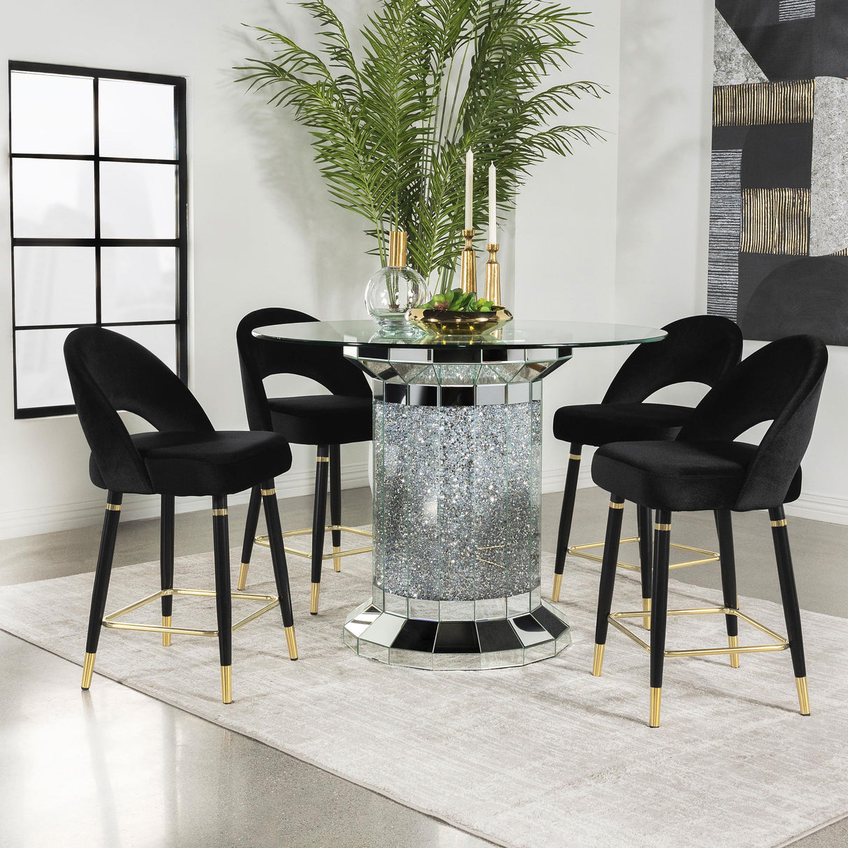 Coaster Ellie 5-piece Mirrored Counter Height Dining Table Set Black