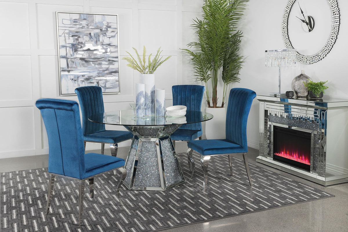 Coaster Quinn 5-piece Round Glass Top Mirrored Dining Set Teal
