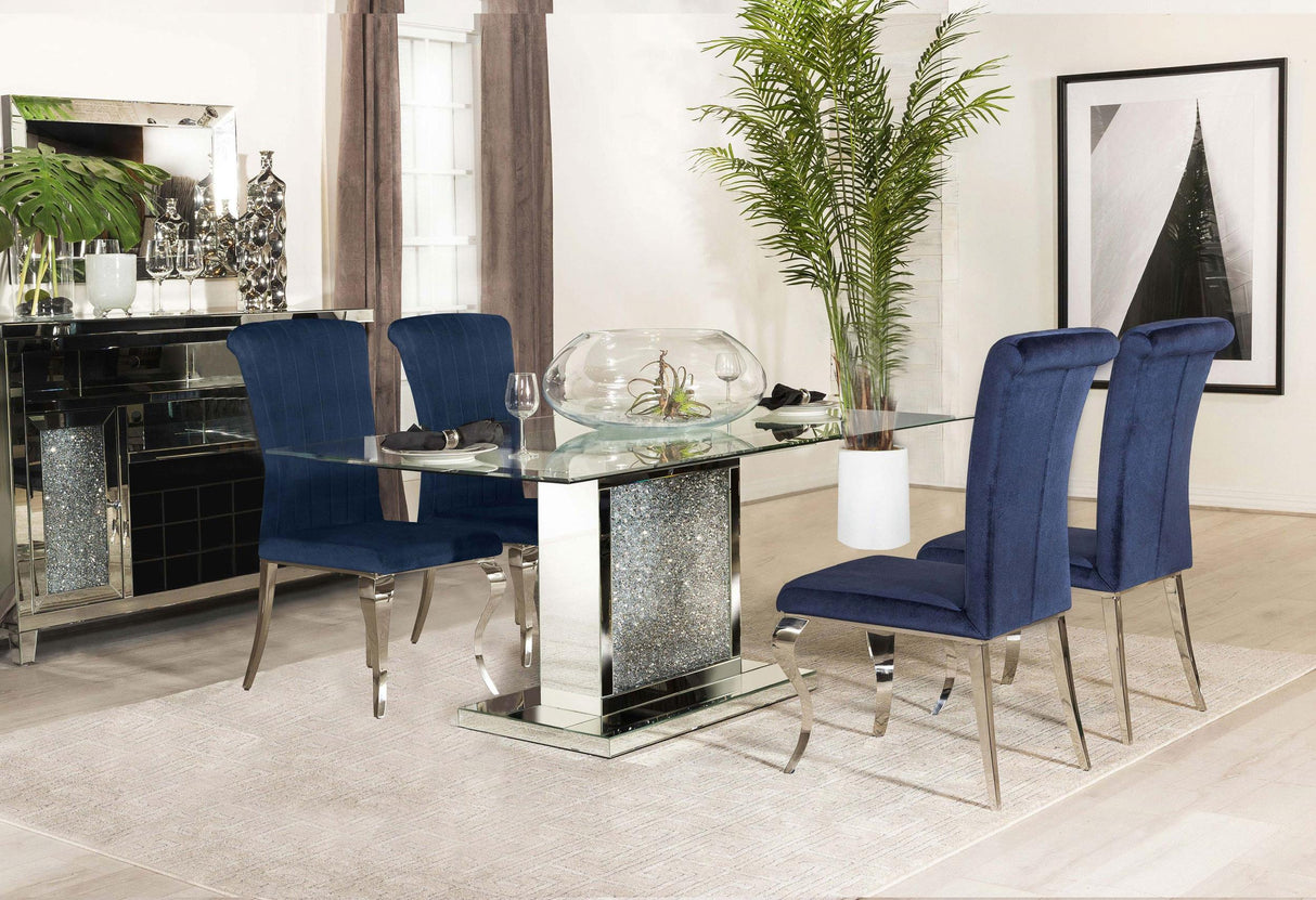 Coaster Marilyn 5-piece Rectangular Mirrored Dining Set Ink Blue