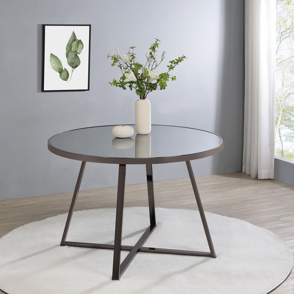 Coaster Jillian Round 45-inch Mirror Top Dining Table Black Nickel