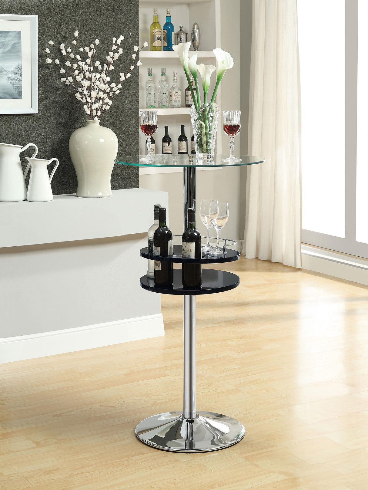 Coaster Gianella Round 24-inch Glass Top Bistro Bar Table Chrome
