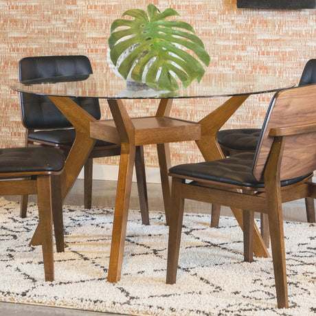 Coaster Paxton Round 48-inch Glass Top Wood Dining Table Nutmeg
