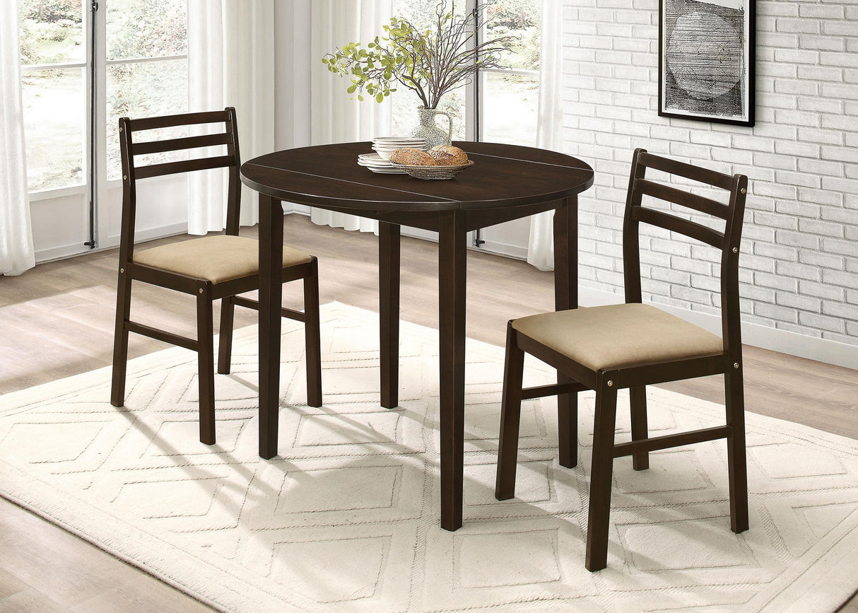 Coaster Bucknell 3-piece Round Drop Leaf Dining Table Set Cappuccino