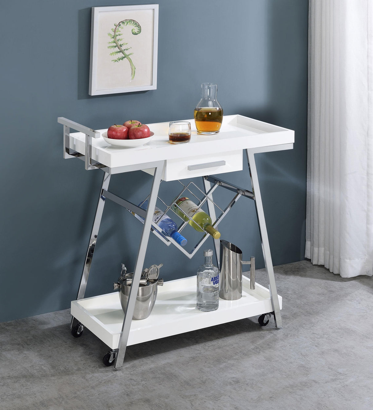 Coaster Kinney 1-drawer Engineered Wood Bar Cart White High Gloss