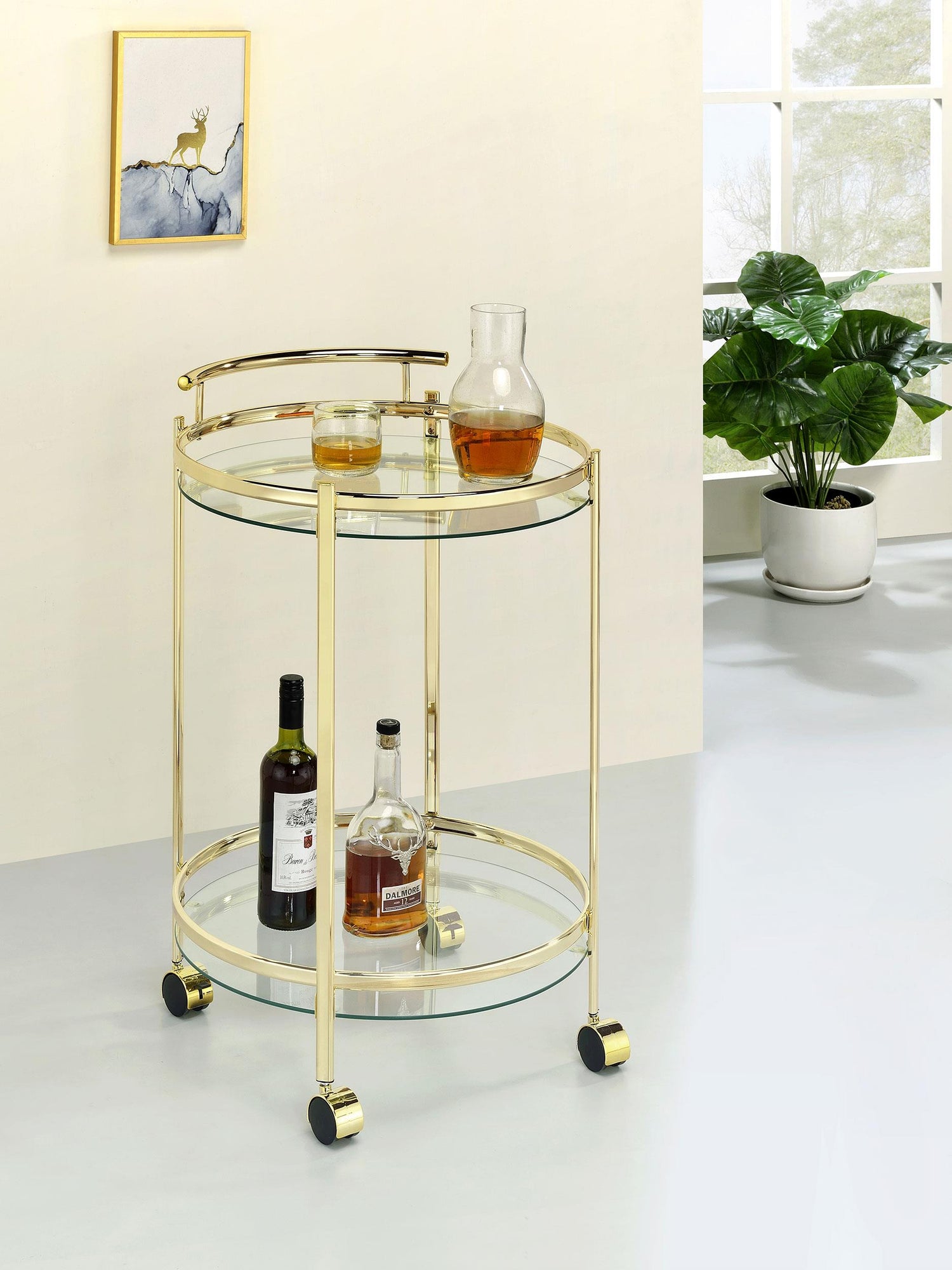 Coaster Chrissy 2-tier Round Glass Shelf Metal Bar Cart Brass