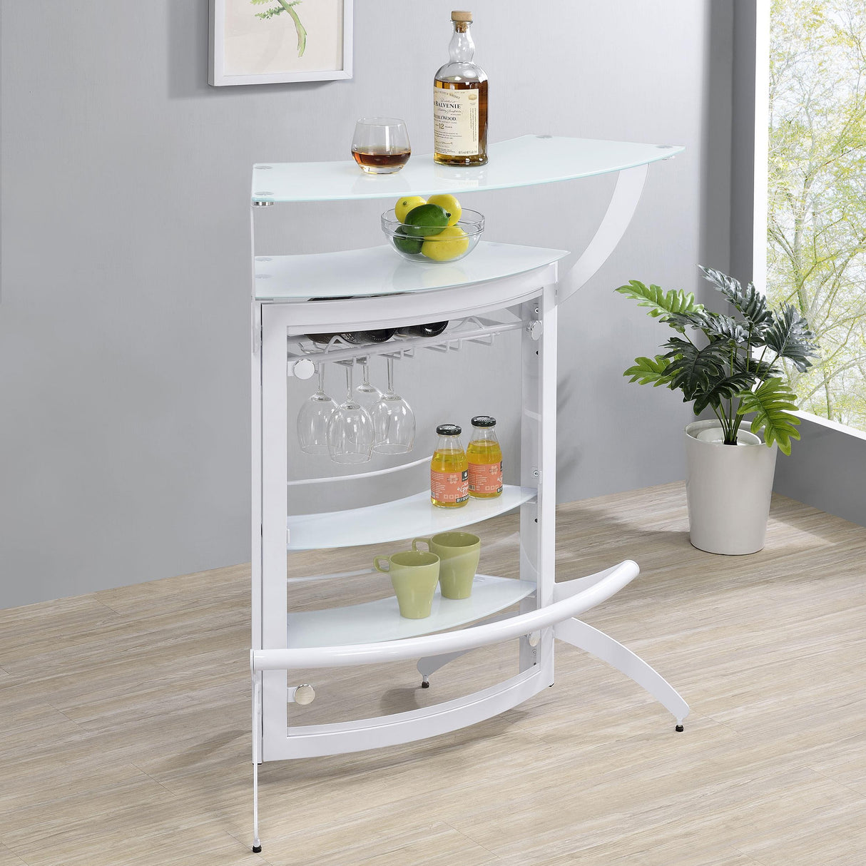 Coaster Dallas 2-shelf Curved Freestanding Home Bar Cabinet White