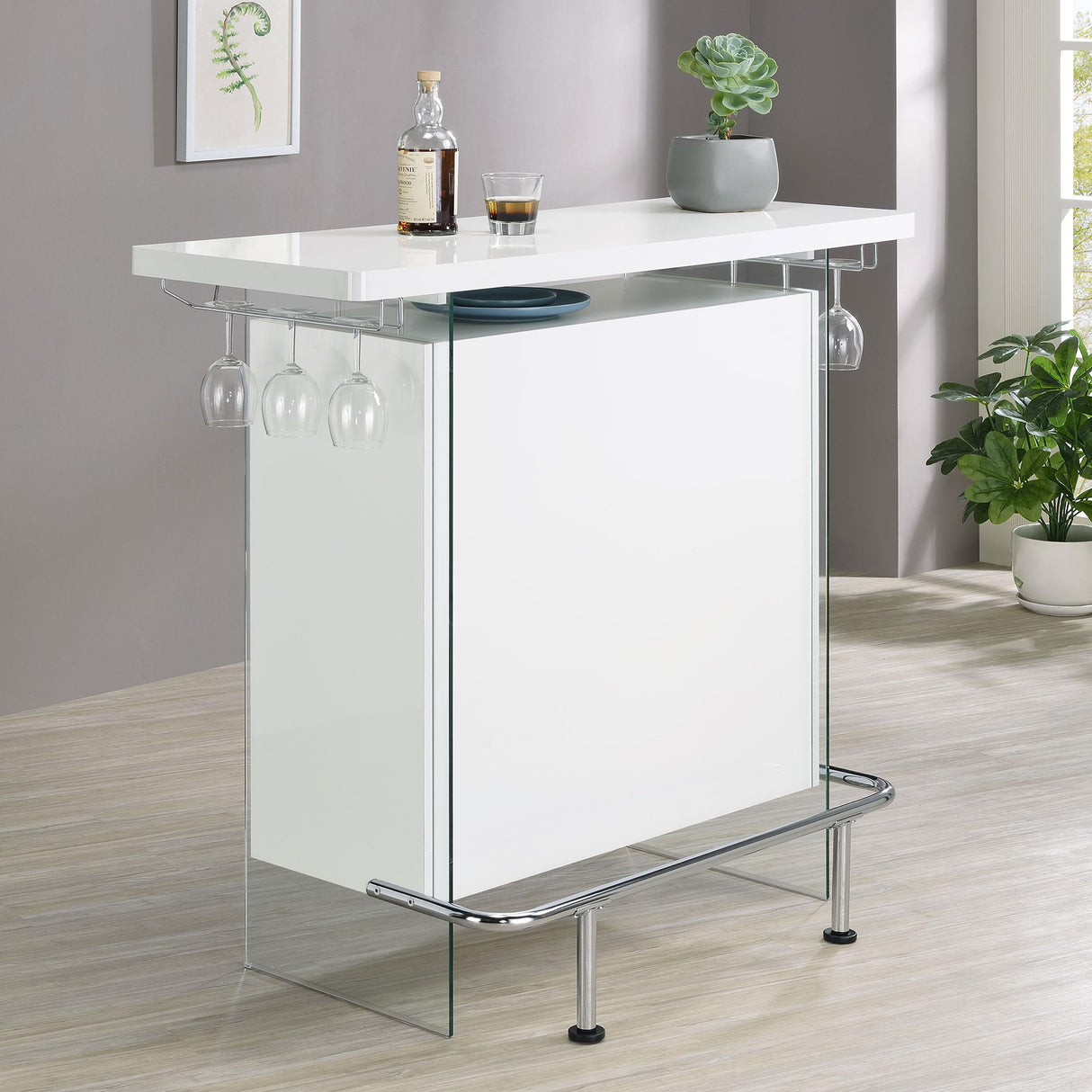 Coaster Acosta Freestanding Home Bar Wine Cabinet White High Gloss