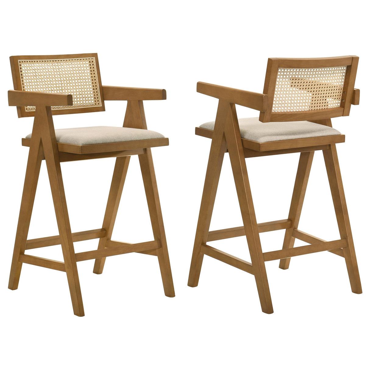 Coaster Kane Woven Rattan Wood Bar Chair Light Walnut (Set of 2)