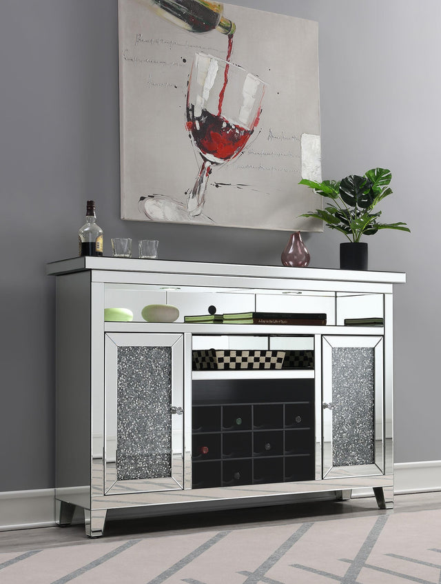 Coaster Melinda 2-door LED Mirrored Wine Storage Bar Cabinet Silver